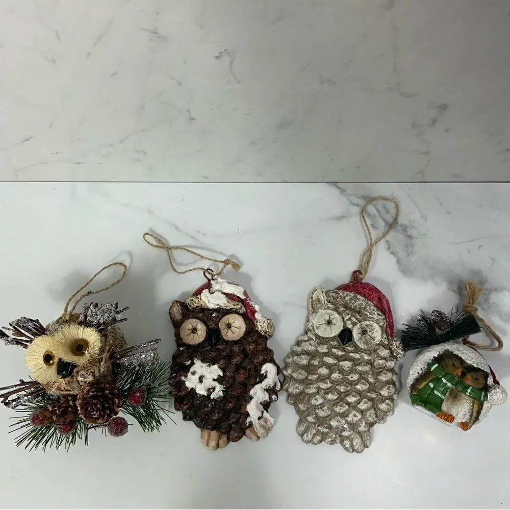 Lot of 4 Owl Christmas Tree Ornaments
